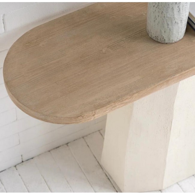 كونسول جداري بتصميم عصري بسطح خشب وقاعده بيضاء بلمسات ريفيه 8561