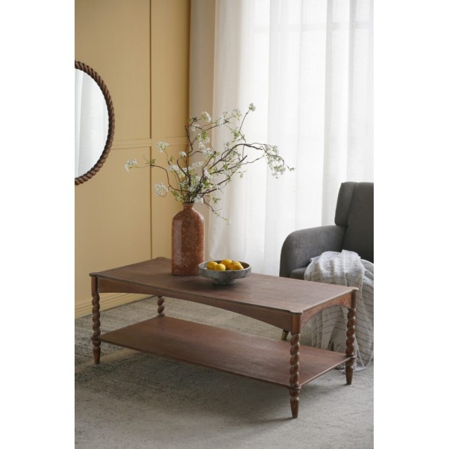 طاولة وسط من خشب المانجو الطبيعي بتفاصيل ريفيه ناعمه باللون البني الفنتج الدافئ 8610 طاولة وسط من خشب المانجو الطبيعي بتفاصيل ريفيه ناعمه باللون البني الفنتج الدافئ 8610