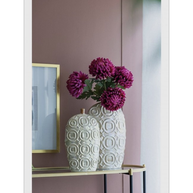 فازه من سيراميك بتصميم هندسي عصري ولمسة نهائية لامعة باللون الكريمي متوفر الحجمين 8485