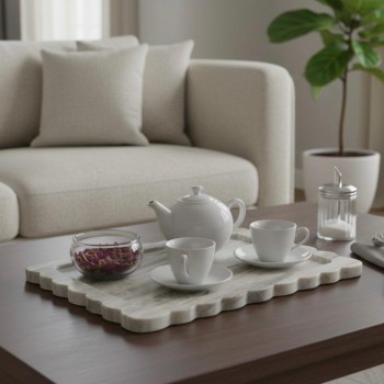 صينيه انيقه من رخام بتصميم مموج من الحواف يضيف جمالا كلاسيكيا L8585