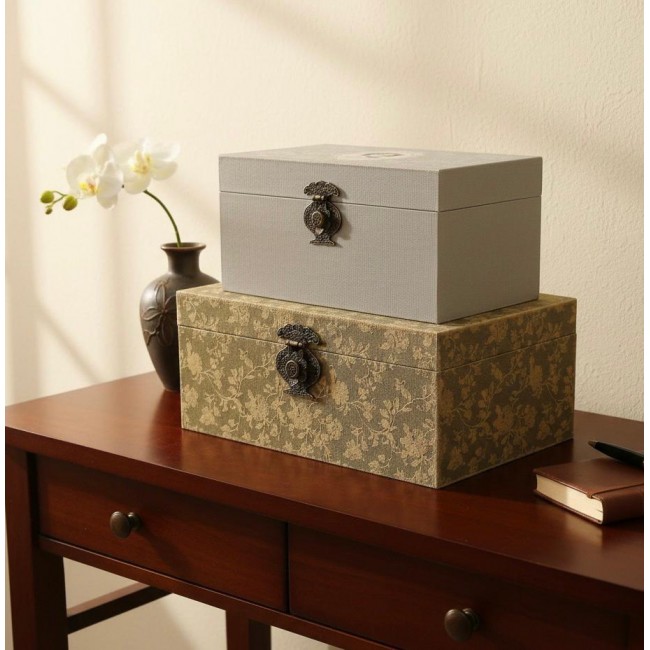 طقم صناديق التخزين مزخرفه تجمع بين الاناقه الكلاسيكيه وللمسات العصريه L8594