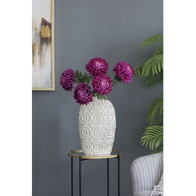 فازه من سيراميك بتصميم هندسي عصري ولمسة نهائية لامعة باللون الكريمي متوفر الحجمين 8485