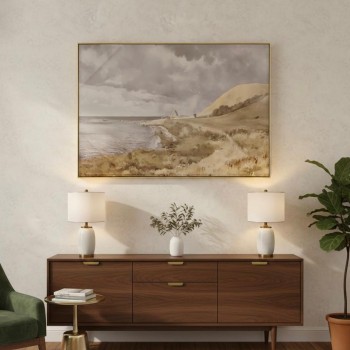 لوحه فنية جدارية ساحلية كلاسيكية باطار أنيقة تعكس جمال المناظر البحرية الهادئة 2250