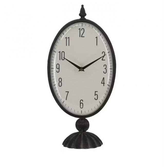 ساعه طاوله بيضاوية سوداء عتيقة ذات وجه أبيض وقاعدة عموديةL8616