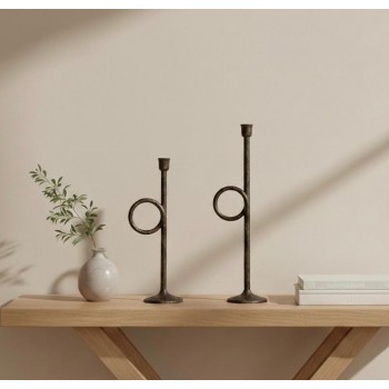 طقم شمعدان معدن بتصميم حلقي يحاكي شكل البوق العدد 2 قطعه L8635