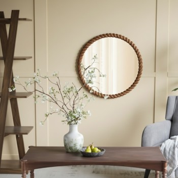 مرايا جداري مستديره باطار خشبي حلزوني  يضفي ملمس دفئاً ريفياً يتناغم بشكل رائع مع الديكورات العصرية L8632