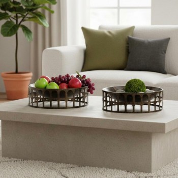 طقم صينيه معدن بتصميم هندسي أنيق 2 قطعه L8636 طقم صينيه معدن بتصميم هندسي أنيق 2 قطعه L8636