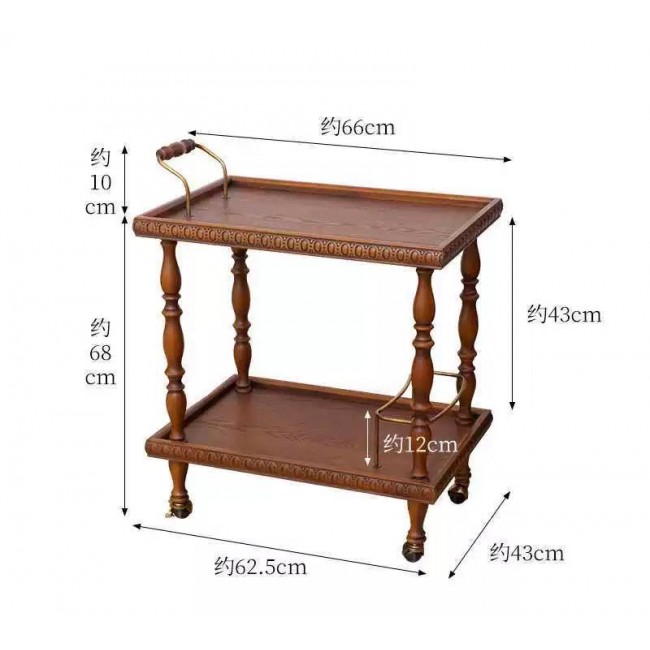 عربة تقديم مصنوعه يدويا من الخشب الطبيعي بتصميم مستوحى من الأنتيك الفرنسي مزوده بمقابض معدنيه باللون الذهبيL9634 