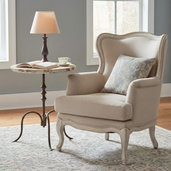 طاولة جانبية مستديرة بسطح أبيض عتيق وقاعدة معدنية كلاسيكية 8149