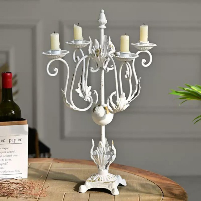 شمعدان ابيض معدن بتصميم اوربي كلاسيك L9605 شمعدان ابيض معدن بتصميم اوربي كلاسيك L9605