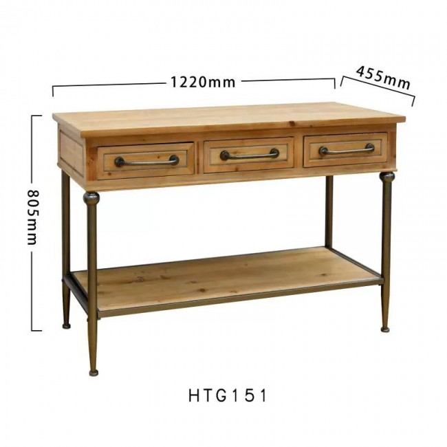 كونسول جداري بتصميم ريفي بمزيج متناغم من خشب الطبيعي والارجل المعدنيه يمنحها مظهراً "فنتج" جذاباً يناسب الديكورات الريفية9587