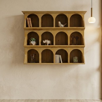 رف جداري خشبي مصمم ب 12 فتحة مقوسة مستوحاة من الطراز الرومانيL9570