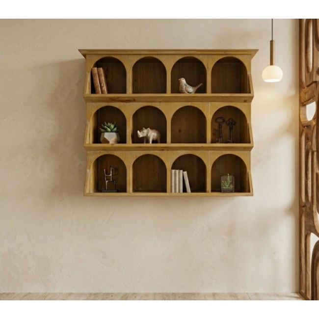 رف جداري خشبي مصمم ب 12 فتحة مقوسة مستوحاة من الطراز الرومانيL9570