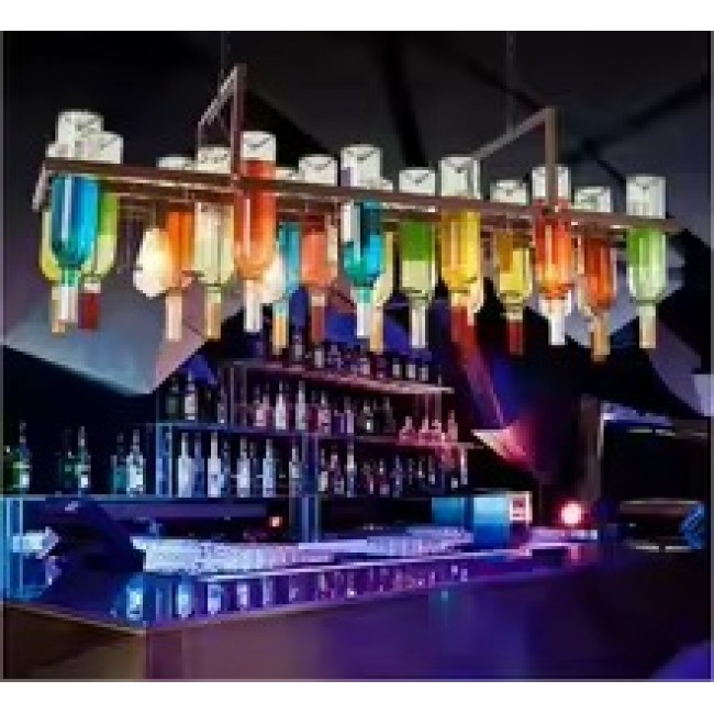 وحده اضاءه سقفيه على شكل صفوف من زجاجات  الملونة المحمولة على هيكل حديدي متين بلون الصدأ العتيق L9514