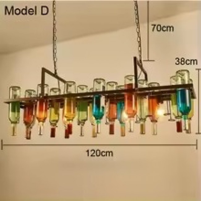 وحده اضاءه سقفيه على شكل صفوف من زجاجات  الملونة المحمولة على هيكل حديدي متين بلون الصدأ العتيق L9514