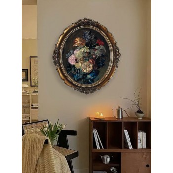لوحه فنيه جداريه ببرواز خشبي بيضاوي فاخر بتصميم الفن الفكتوري L8667