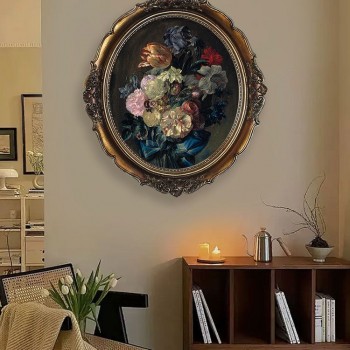 لوحه فنيه جداريه ببرواز خشبي بيضاوي فاخر بتصميم الفن الفكتوري L8667