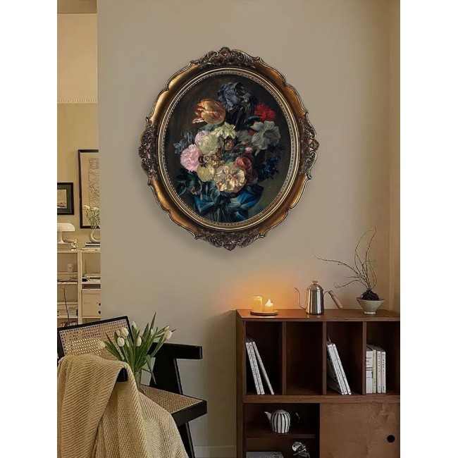 لوحه فنيه جداريه ببرواز خشبي بيضاوي فاخر بتصميم الفن الفكتوري L8667