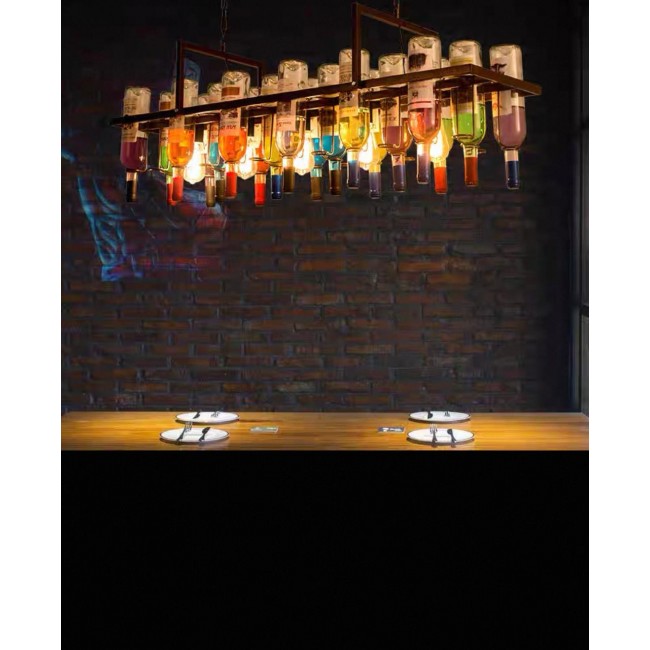 وحده اضاءه سقفيه على شكل صفوف من زجاجات  الملونة المحمولة على هيكل حديدي متين بلون الصدأ العتيق L9514