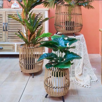 طقم المكون من ثلاث سلال خشبية بتصميم بوهيمي يضيف لمسة من الدفء والجمال الطبيعي إلى مساحتك الخاصة9600