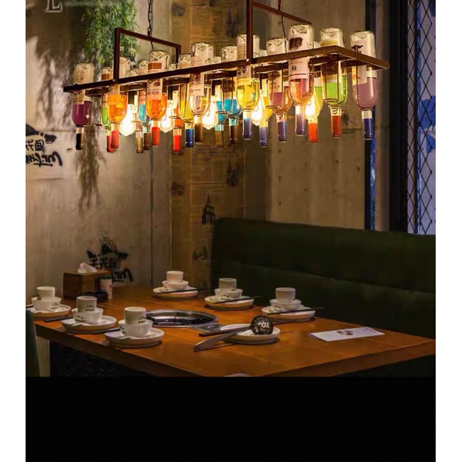 وحده اضاءه سقفيه على شكل صفوف من زجاجات  الملونة المحمولة على هيكل حديدي متين بلون الصدأ العتيق L9514