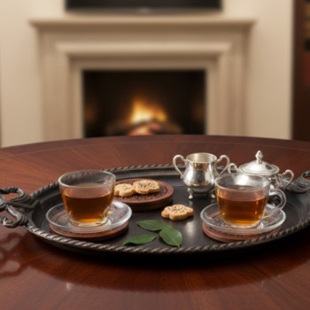 صينية تقديم بيضاوية مزودة بمقابض جانبية مزخرفة بتصميم كلاسيكي.L9643 صينية تقديم بيضاوية مزودة بمقابض جانبية مزخرفة بتصميم كلاسيكي.L9643