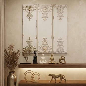  طقم لوحات الجدارية  تتميز هذه المجموعة بتصميمها المستوحى من فن الفرنسي القدي، مع لمسات نهائية باللون الأبيض العاجي المعتق 5412