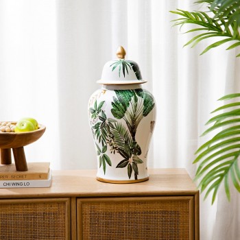 فازه سيراميك بنمط النمر والأوراق الخضراءبلمسات استوائيه 8247 فازه سيراميك بنمط النمر والأوراق الخضراءبلمسات استوائيه 8247