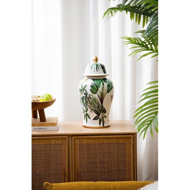 فازه سيراميك بنمط النمر والأوراق الخضراءبلمسات استوائيه 8247 فازه سيراميك بنمط النمر والأوراق الخضراءبلمسات استوائيه 8247