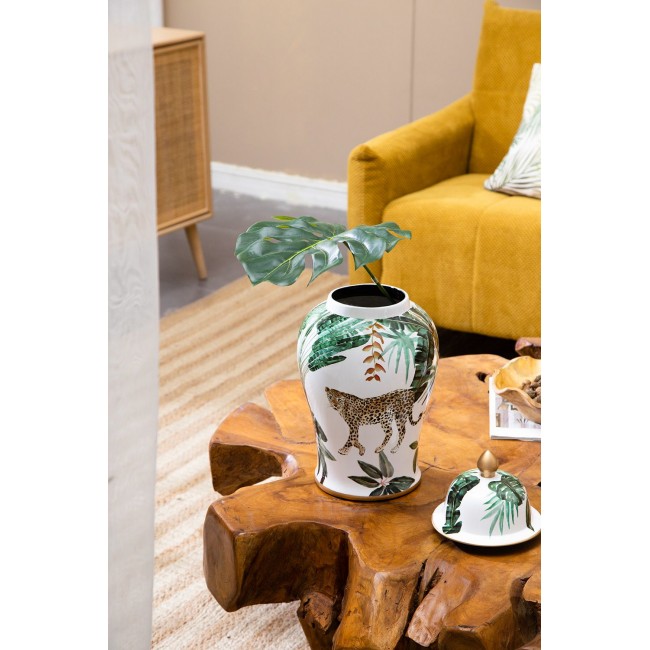 فازه سيراميك بنمط النمر والأوراق الخضراءبلمسات استوائيه 8247 فازه سيراميك بنمط النمر والأوراق الخضراءبلمسات استوائيه 8247