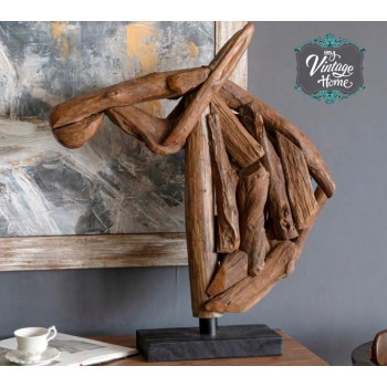 تمثال راس خيل مجرد يجسد حركة الانسان والطبيعه باسلوب عصرس مصنوع من الجذوع خشبيه الخام 8355