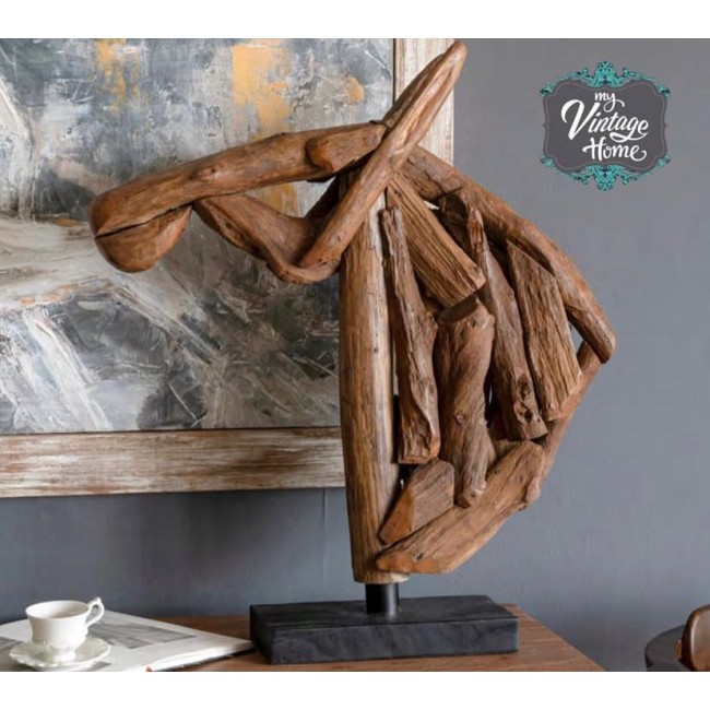 تمثال راس خيل مجرد يجسد حركة الانسان والطبيعه باسلوب عصرس مصنوع من الجذوع خشبيه الخام 8355