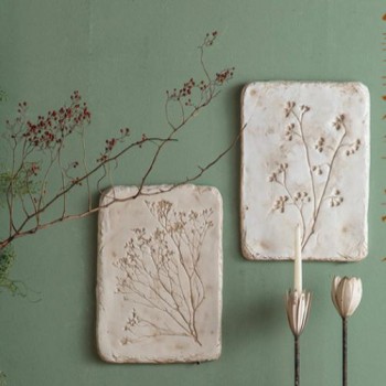 طقم لوحه جداريه منحوته يدويا بتصميم نباتات بتفاصيل ريفيه العدد2 قطعه 9108