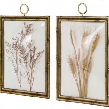 طقم لوحه باطار معدن كلاسيك مزخرف نباتات طبيعيه مجففه بلمسات اوربيه العدد2 قطعه 9110