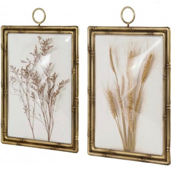 طقم لوحه باطار معدن كلاسيك مزخرف نباتات طبيعيه مجففه بلمسات اوربيه العدد2 قطعه 9110