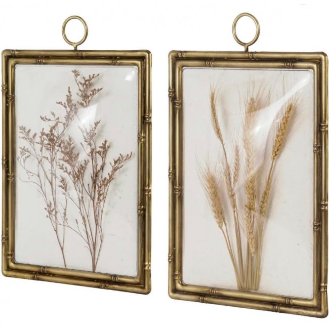 طقم لوحه باطار معدن كلاسيك مزخرف نباتات طبيعيه مجففه بلمسات اوربيه العدد2 قطعه 9110