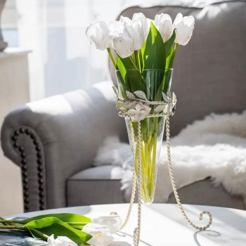 فازه من زجاج ومعدن المشغول يدويا بتصميم عصري لديكور المنزل9144