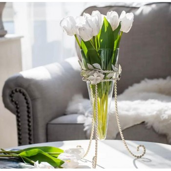 فازه من زجاج ومعدن المشغول يدويا بتصميم عصري لديكور المنزل9144