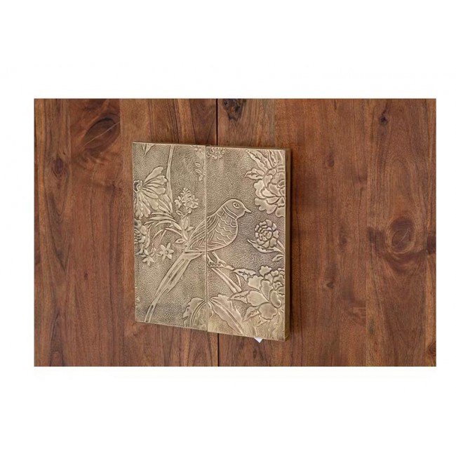 كونسول جداري من الخشب الاكاسيا البني الطبيعي بلمسات نحاسيه وقاعده معدنيه انيقه8211