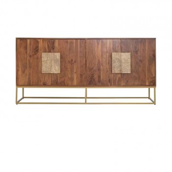 كونسول جداري من الخشب الاكاسيا البني الطبيعي بلمسات نحاسيه وقاعده معدنيه انيقه8211