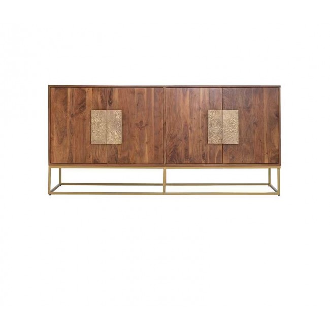 كونسول جداري من الخشب الاكاسيا البني الطبيعي بلمسات نحاسيه وقاعده معدنيه انيقه8211