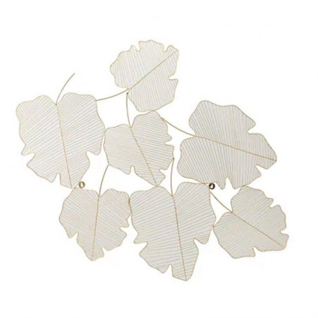 ديكور جداري يتصميم اوراق شجر معدن ذهبي مشغول يدويا 8384