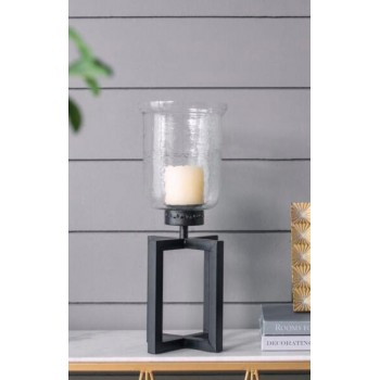 شمعدان زجاجي شفاف بقاعده من المعدن الاسود بتصميم مميز 8396 شمعدان زجاجي شفاف بقاعده من المعدن الاسود بتصميم مميز 8396
