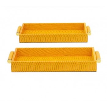 طقم صينيه تقديم مغطاه بلمسات الجلد الفاخر باللون الاصفر دافءالعدد2 8406 طقم صينيه تقديم مغطاه بلمسات الجلد الفاخر باللون الاصفر دافءالعدد2 8406