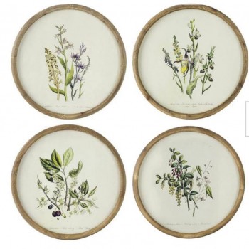 طقم لوحه جداريه مستديره كالنفس باطار خشب بتصميم اوربي العدد4 قطع 8222