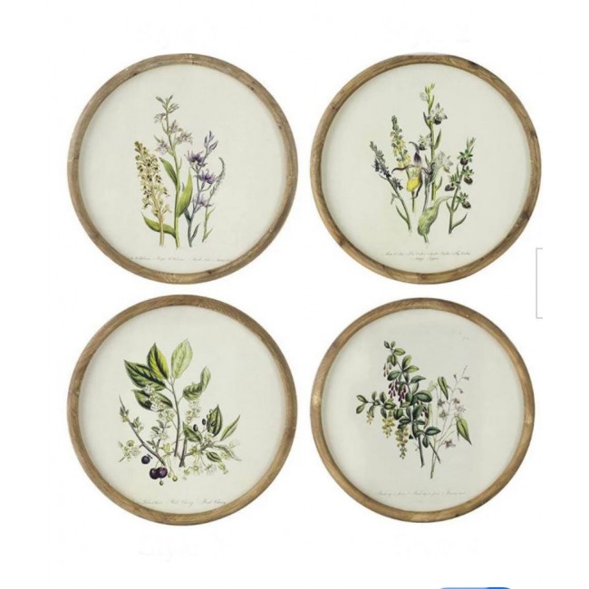 طقم لوحه جداريه مستديره كالنفس باطار خشب بتصميم اوربي العدد4 قطع 8222