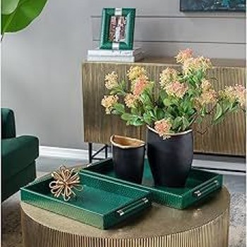 طقم صينيه تقديم باللون الاخضر الفاخر يضيف جمال لديكور المنزل العدد 2 قطع 8404