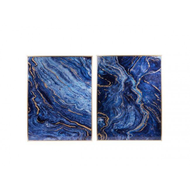 طقم لوحه جداري باطار ذهبي بشكل رخام الازرق مموج بلمسات ذهبيه العدد 2 8419