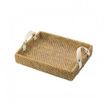 صينيه تقديم بتصميم ريفي من الخوص الطبيعي مشغول يدوي 8417