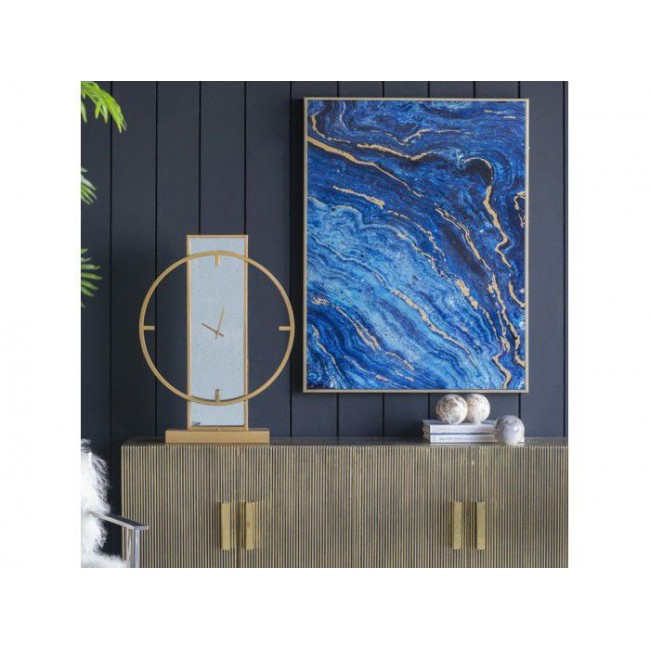 طقم لوحه جداري باطار ذهبي بشكل رخام الازرق مموج بلمسات ذهبيه العدد 2 8419